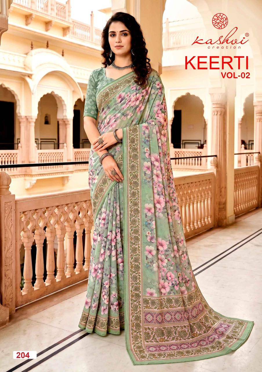 KEERTI VOL 02 By KASHVI CREATION 201 To 208 Series Indian Traditional Wear DULL MOSS VISCOSE sarees At Wholesale Price